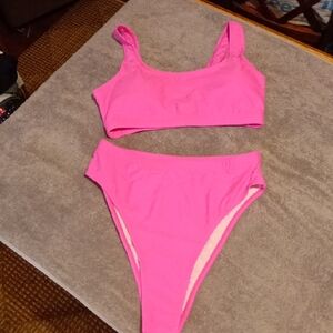 High-Waist Pink Bikini Set - Women's Swim